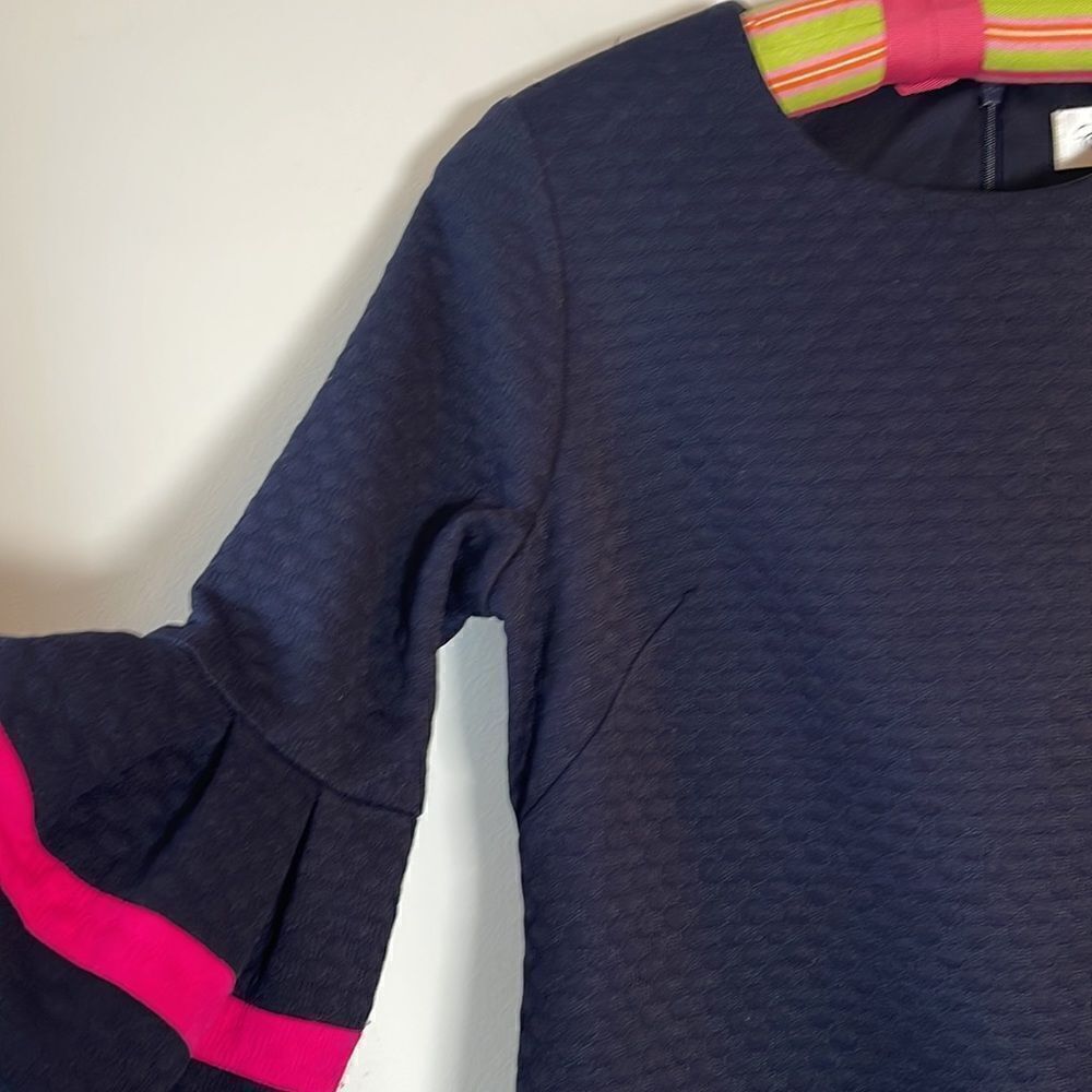 EUC Eliza J Navy Quilted Dress Flare Sleeves Pink Details 8P - Picture 5 of 10